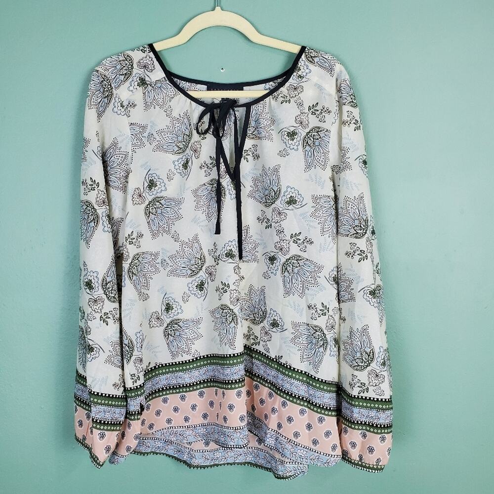 Sanctuary Long Sleeve Tie Neck Boho Floral Blouse Size Large